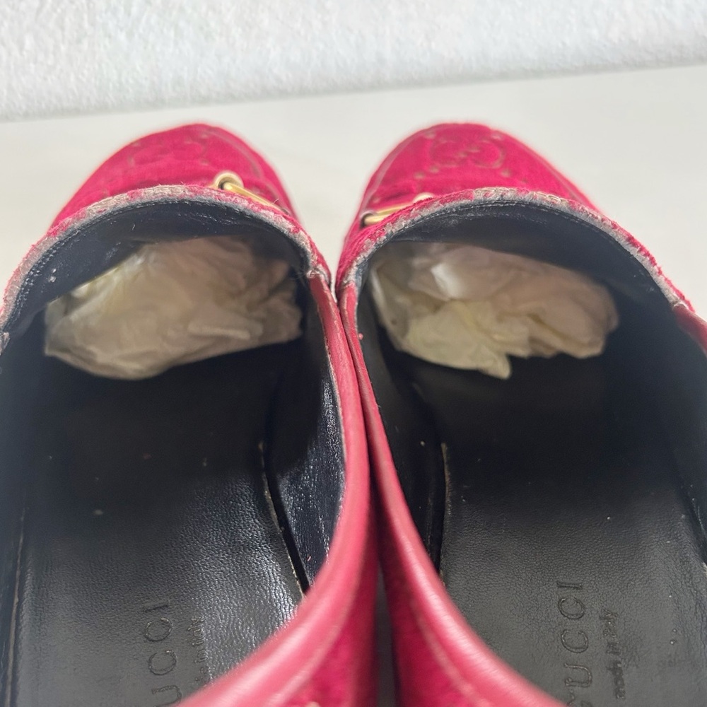 Gucci Jordaan Horsebit Loafers Red GG Velvet EU 36.5 US 6.5 - Picture 13 of 16